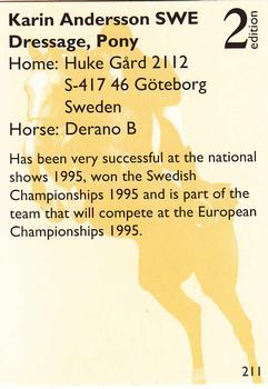 1995 Collect-A-Card Equestrian #211 Karin Andersson / Derano B Back